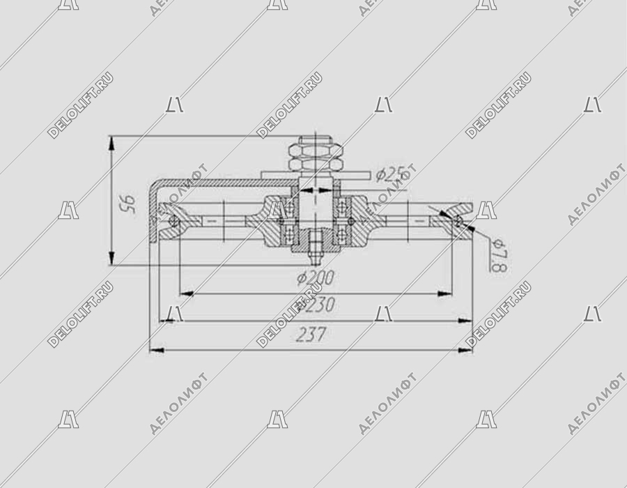 Блок натяжного устройства ограничителя скорости, D - 230 мм, d каната - 7,8 мм