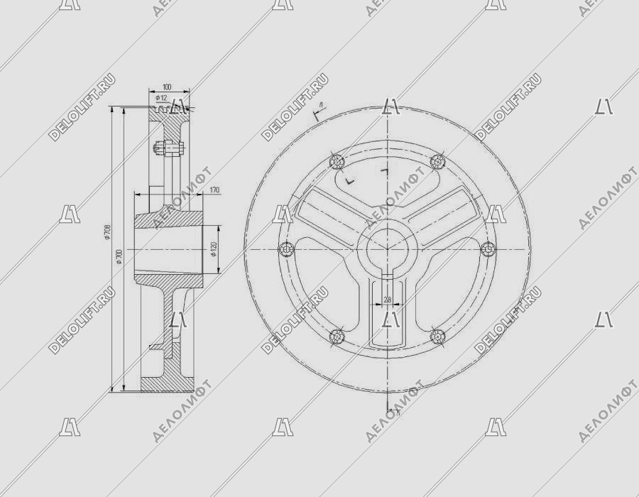 Канатоведущий шкив (КВШ), 700х4х12
