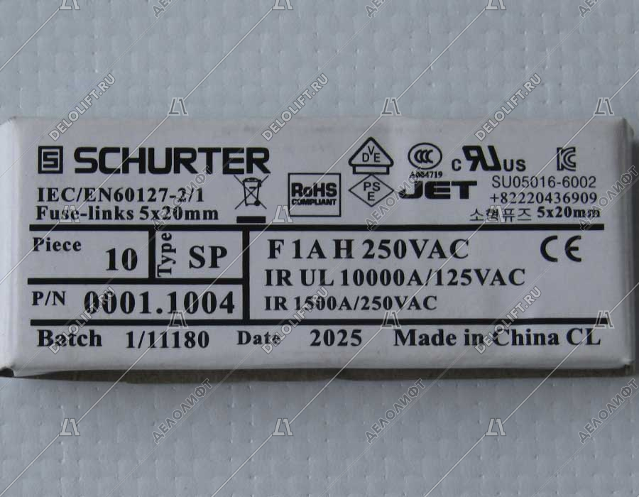 Предохранитель плавкий, SCHURTER, 220V, 1А