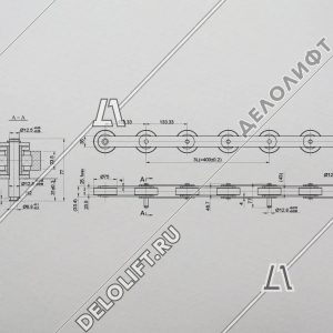 Цепь ступеней/тяговая, 13KV-C, шаг - 133,33 мм, ролик - 75x23,5 мм, палец - 77x12,8/12,5 мм, 105 kN, стыковка осью (комплект на 2 ступени)