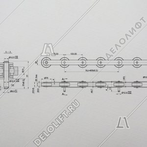 Цепь ступеней/тяговая, 13KV-C, шаг - 133,33 мм, ролик - 75x23,5 мм, палец - 77x12,8/12,5 мм, 105 kN (комплект на 2 ступени)