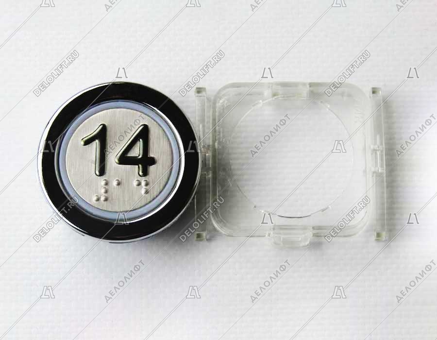 Кнопка приказа, круглая, "14" FMR BS, красная подсветка, с брайлем