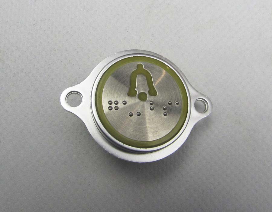 Кнопка вызова/приказа, AVDBUT, вызов, круглая, серебристая поверхность, нержавеющая сталь, с крепёжными отверстиями и Брайлем