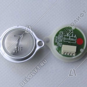 Кнопка вызова/приказа, AVDBUT, 7 этаж, круглая, серебристая поверхность, красная подсветка, с крепёжными отверстиями и Брайлем