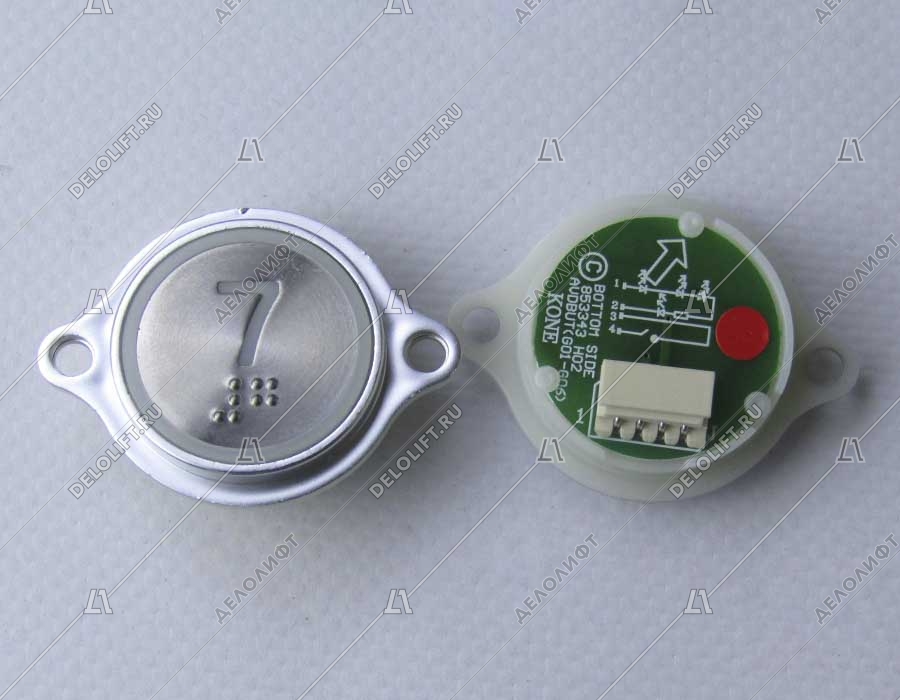 Кнопка вызова/приказа, AVDBUT, 7 этаж, круглая, серебристая поверхность, красная подсветка, с крепёжными отверстиями и Брайлем