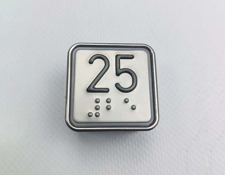 Кнопка вызова/приказа, MT42 RUS, 25 этаж, выдавленная надпись, красная подсветка, c Брайлем