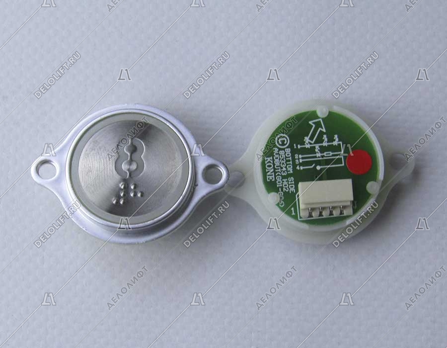 Кнопка вызова/приказа, AVDBUT, 8 этаж, круглая, серебристая поверхность, красная подсветка, с крепёжными отверстиями и Брайлем