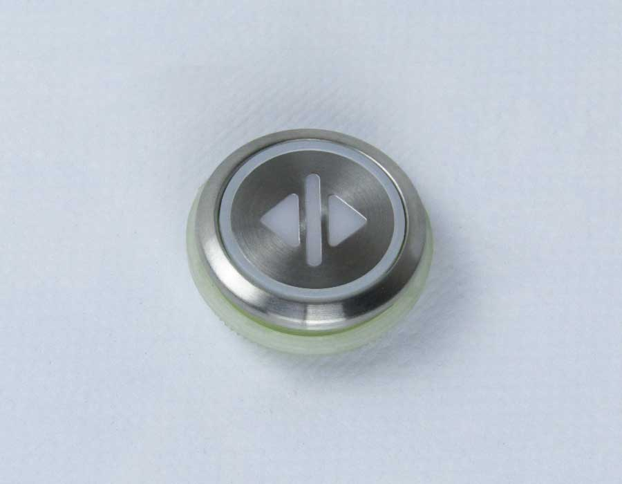 Кнопка приказа, круглая, серебристая поверхность, AVDBUT, открытие, красная подсветка