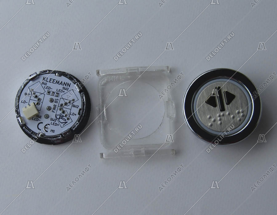 Кнопка приказа, круглая, "открытие" FMR BS, синяя подсветка, с брайлем