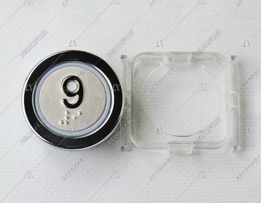 Кнопка приказа, круглая, "9" FMR BS, красная подсветка, с брайлем