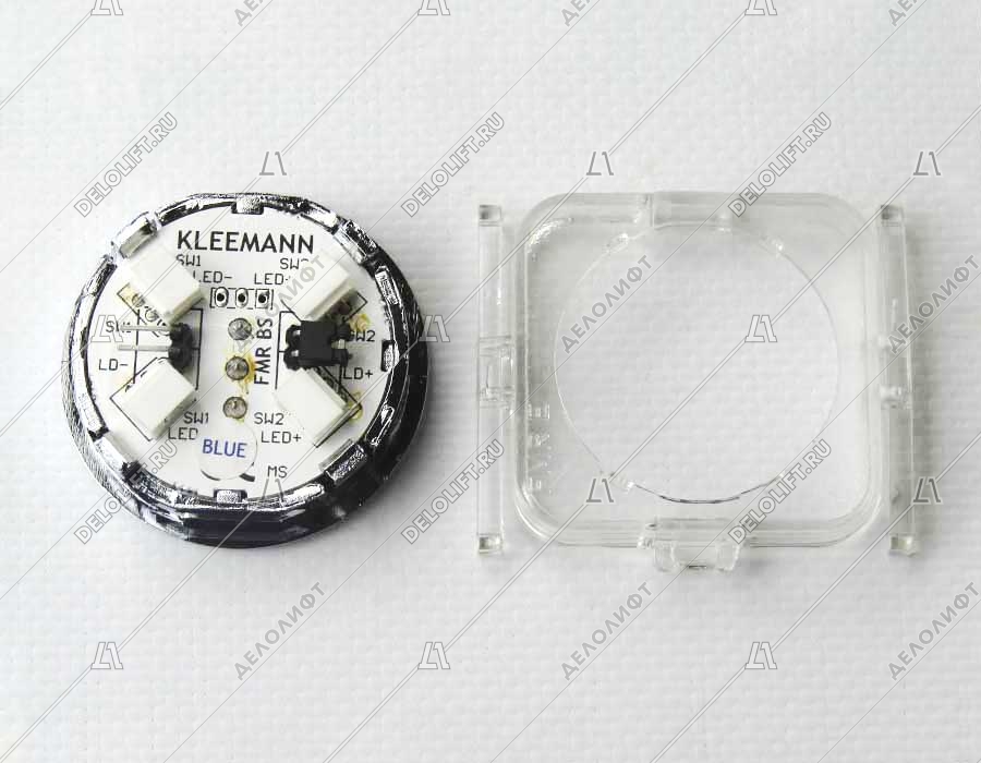 Кнопка приказа, круглая, "9" FMR BS, синяя подсветка, с брайлем