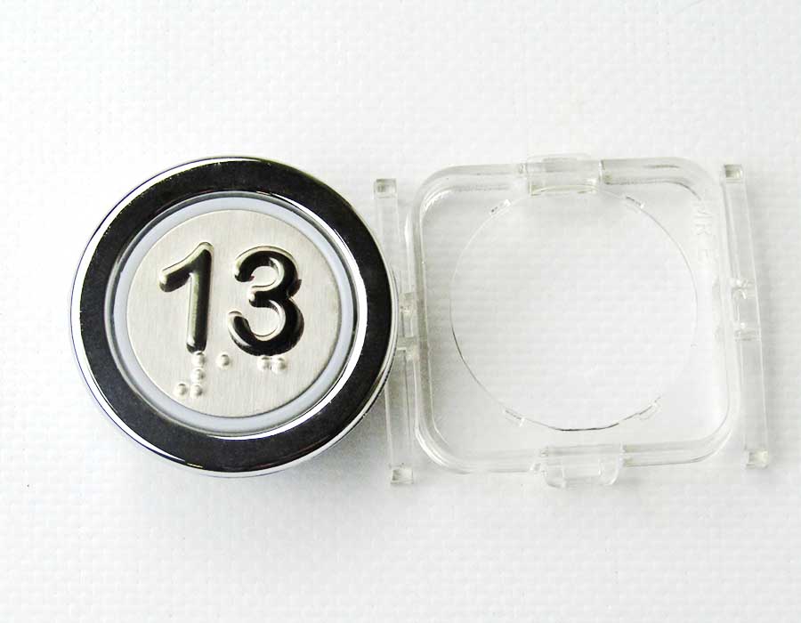 Кнопка приказа, круглая, "13" FMR BS, синяя подсветка, с брайлем