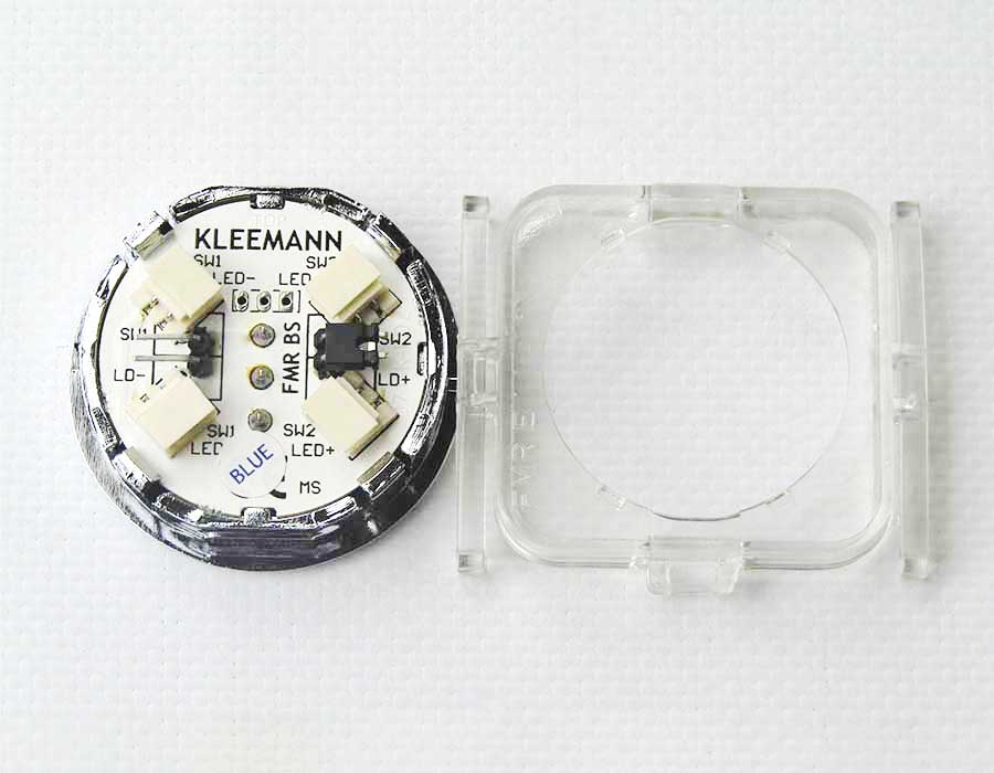 Кнопка приказа, круглая, "14" FMR BS, синяя подсветка, с брайлем