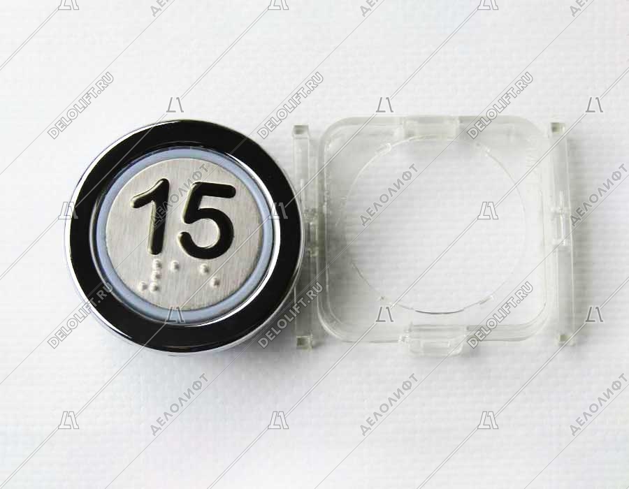 Кнопка приказа, круглая, "15" FMR BS, красная подсветка, с брайлем