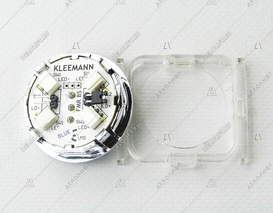 Кнопка приказа, круглая, "15" FMR BS, синяя подсветка, с брайлем