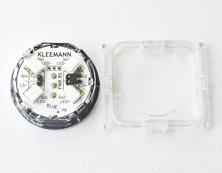 Кнопка приказа, круглая, "12" FMR BS, синяя подсветка, с брайлем