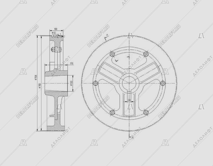Канатоведущий шкив (КВШ), 700х4х12