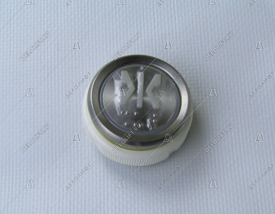 Кнопка вызова/приказа, "закрытие", металлическая круглая с брайлем, синяя подсветка