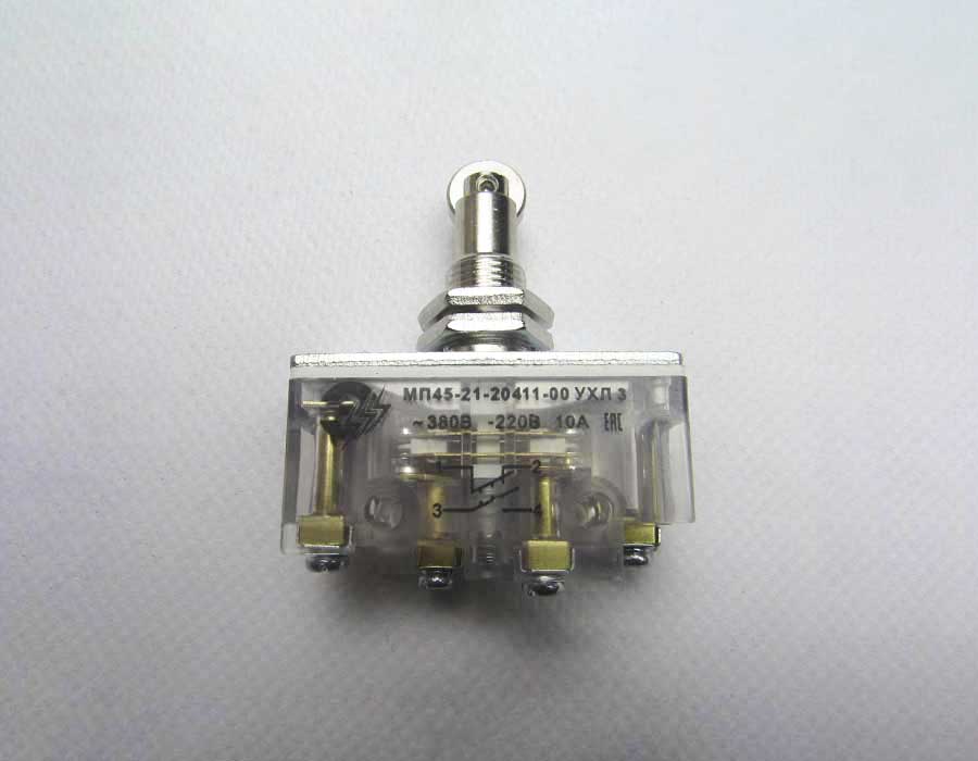 Микропереключатель, МП45-21-20411-00УХЛ3, толкатель с роликом, 1НО+1НЗ, двухполюсный, аналог ВП73-10432-00
